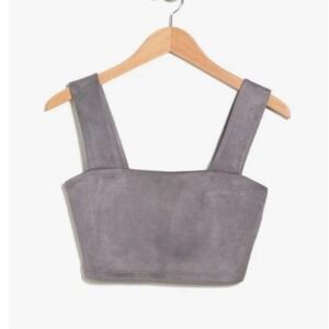 Susana Monaco Silver Faux Suede‎ Square Neck Crop Top XS Grey